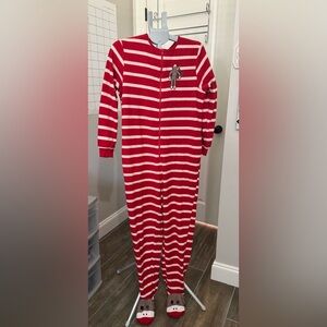 Nick & Nora Red and White Striped Men's Footie Pajamas